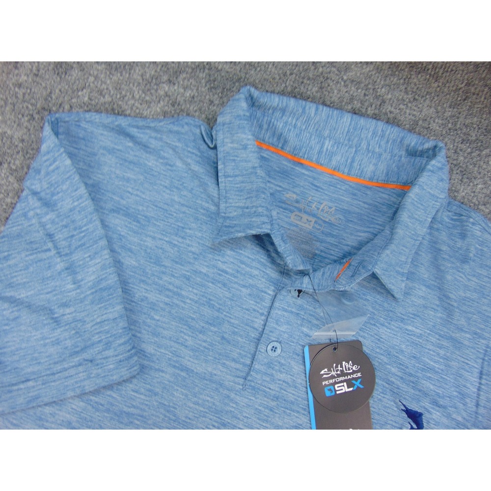Salt Life SLX Performance Polo Shirt Mens Large Blue Heathered Fishing Coastal
